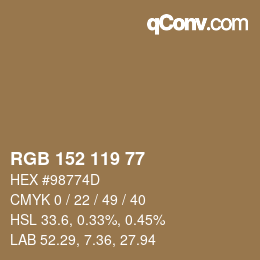 カラーコード: RGB 152 119 77 | qconv.com