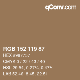 Código de color: RGB 152 119 87 | qconv.com