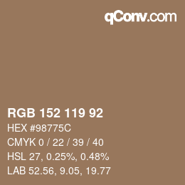 カラーコード: RGB 152 119 92 | qconv.com