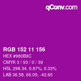 カラーコード: RGB 152 11 156 | qconv.com