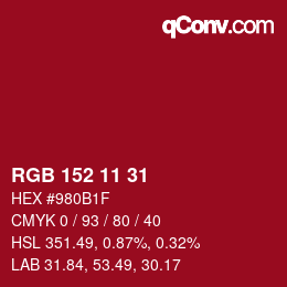 カラーコード: RGB 152 11 31 | qconv.com