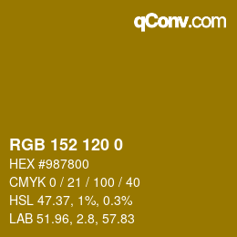 カラーコード: RGB 152 120 0 | qconv.com