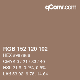 Color code: RGB 152 120 102 | qconv.com