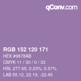 颜色代码: RGB 152 120 171 | qconv.com