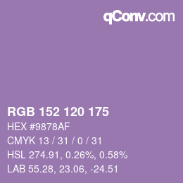 Color code: RGB 152 120 175 | qconv.com