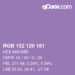 颜色代码: RGB 152 120 181 | qconv.com
