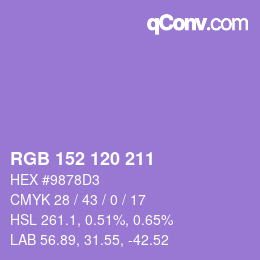 颜色代码: RGB 152 120 211 | qconv.com