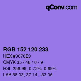 カラーコード: RGB 152 120 233 | qconv.com