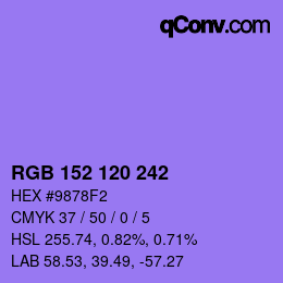 カラーコード: RGB 152 120 242 | qconv.com
