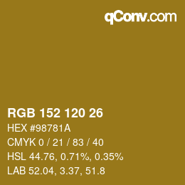 カラーコード: RGB 152 120 26 | qconv.com