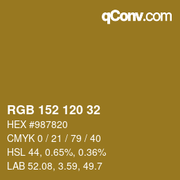 颜色代码: RGB 152 120 32 | qconv.com