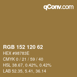 颜色代码: RGB 152 120 62 | qconv.com