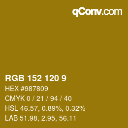 カラーコード: RGB 152 120 9 | qconv.com