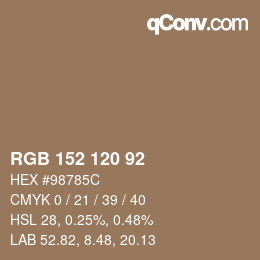 カラーコード: RGB 152 120 92 | qconv.com