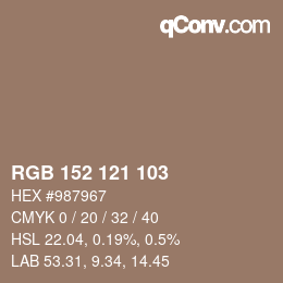 颜色代码: RGB 152 121 103 | qconv.com