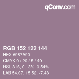 カラーコード: RGB 152 122 144 | qconv.com