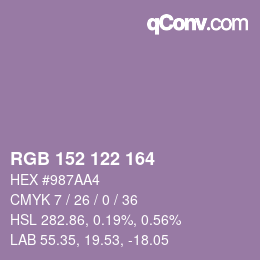 颜色代码: RGB 152 122 164 | qconv.com