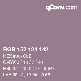 Color code: RGB 152 124 142 | qconv.com