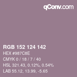 Código de color: RGB 152 124 142 | qconv.com