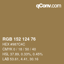 Color code: RGB 152 124 76 | qconv.com