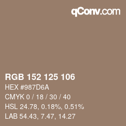 Color code: RGB 152 125 106 | qconv.com