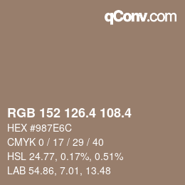 カラーコード: RGB 152 126.4 108.4 | qconv.com