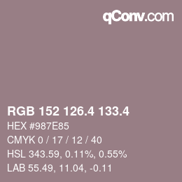カラーコード: RGB 152 126.4 133.4 | qconv.com