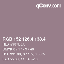 カラーコード: RGB 152 126.4 138.4 | qconv.com