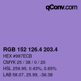 カラーコード: RGB 152 126.4 203.4 | qconv.com