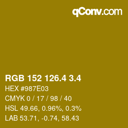 カラーコード: RGB 152 126.4 3.4 | qconv.com