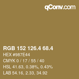 カラーコード: RGB 152 126.4 68.4 | qconv.com