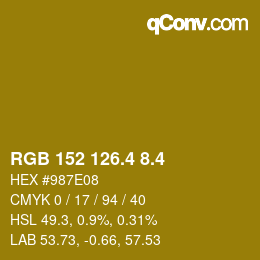 カラーコード: RGB 152 126.4 8.4 | qconv.com