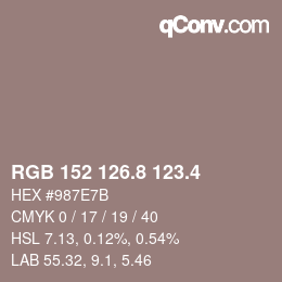 カラーコード: RGB 152 126.8 123.4 | qconv.com