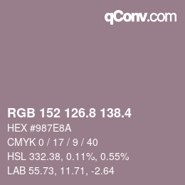 カラーコード: RGB 152 126.8 138.4 | qconv.com