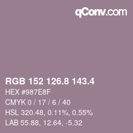 カラーコード: RGB 152 126.8 143.4 | qconv.com