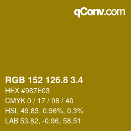 カラーコード: RGB 152 126.8 3.4 | qconv.com