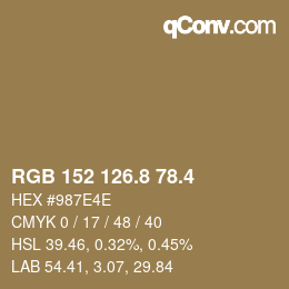 カラーコード: RGB 152 126.8 78.4 | qconv.com