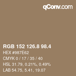 カラーコード: RGB 152 126.8 98.4 | qconv.com