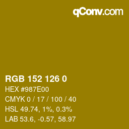 Color code: RGB 152 126 0 | qconv.com