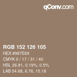 Color code: RGB 152 126 105 | qconv.com