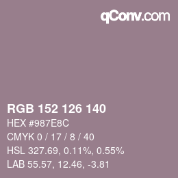 Código de color: RGB 152 126 140 | qconv.com