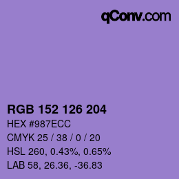 カラーコード: RGB 152 126 204 | qconv.com