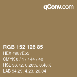Código de color: RGB 152 126 85 | qconv.com