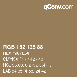 Color code: RGB 152 126 88 | qconv.com