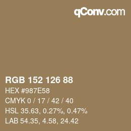 颜色代码: RGB 152 126 88 | qconv.com