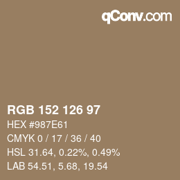 Color code: RGB 152 126 97 | qconv.com