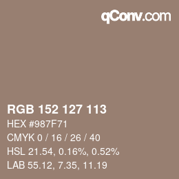 Color code: RGB 152 127 113 | qconv.com