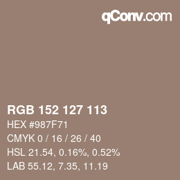 Color code: RGB 152 127 113 | qconv.com