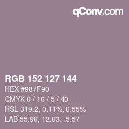 カラーコード: RGB 152 127 144 | qconv.com