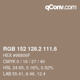カラーコード: RGB 152 128.2 111.6 | qconv.com
